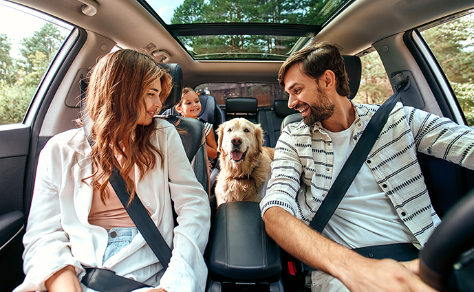 Happy Family with Dog in Car
