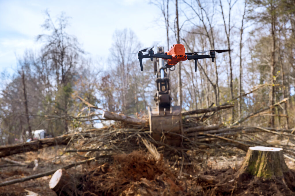 drone technology operating in forestry job site