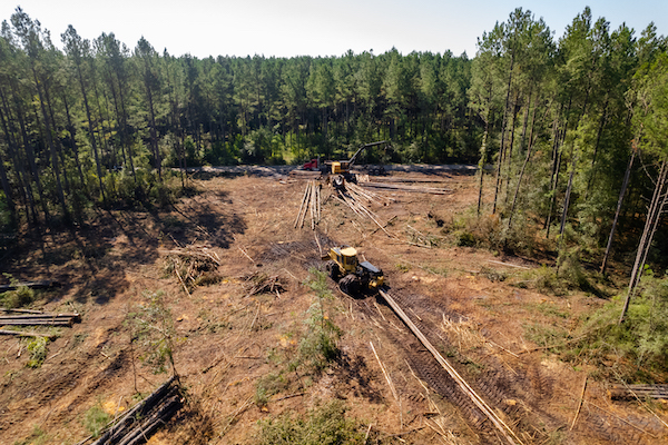 forestry and logging equipment from drone aerial view